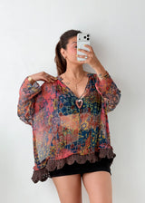 Free Size Multicolor Boho Sheer Tunic Top