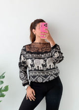 Size S-M Black Elephant Lace Top
