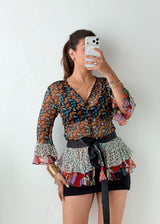 Size XS-S Multicolor Boho Floral Peplum Top
