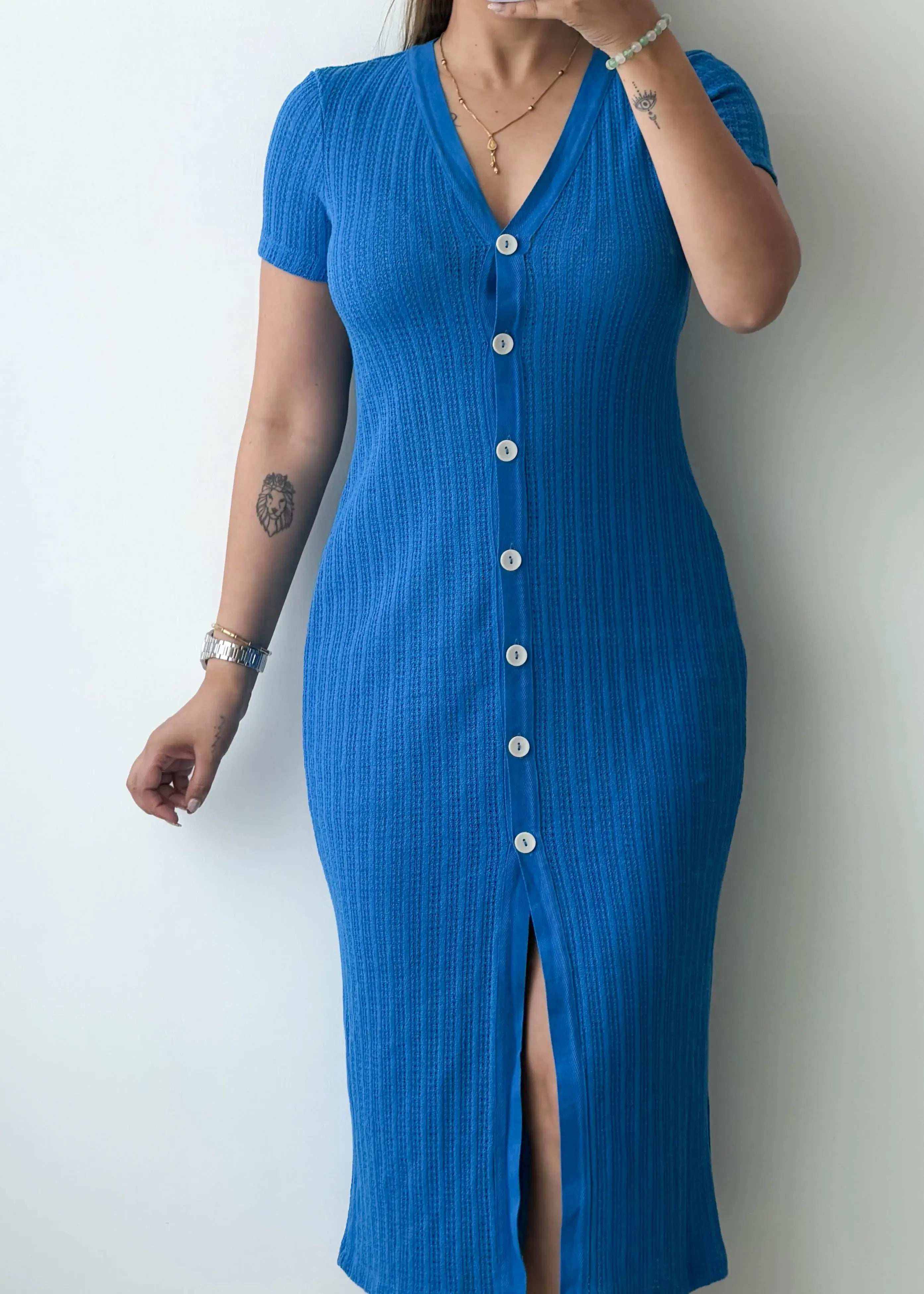 Size S-M, Blue Ribbed Midi Dress