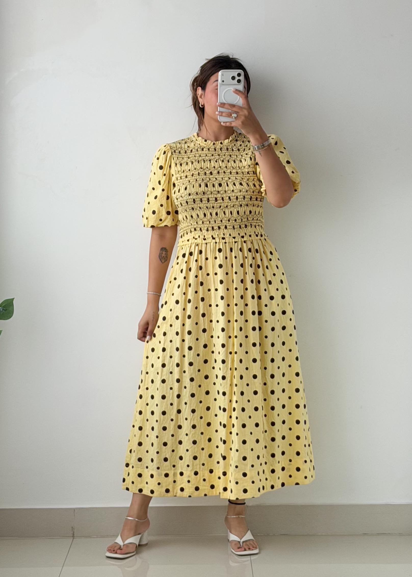 Size M-L Yellow Polka Dot Maxi Dress