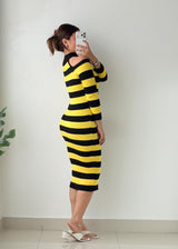 Size S-M Yellow & Black Striped Midi Dress