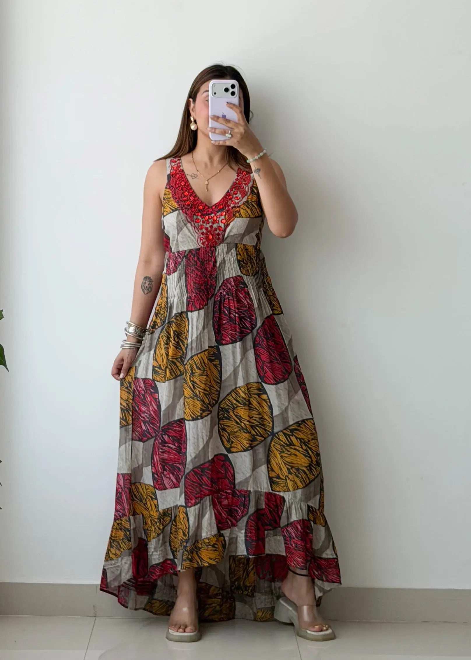 Size M, Multicolor Printed Maxi Dress