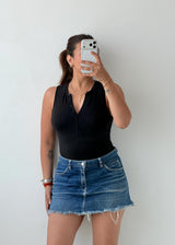 Size S-M Black Henley Sleeveless Bodysuit