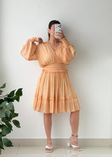 Size M-L Peach Tiered Boho Mini Dress