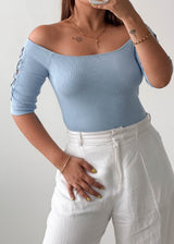 Size S-M Powder Blue Off-Shoulder Bodysuit
