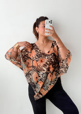 Size XS-M Peach Animal Print Kaftan Top