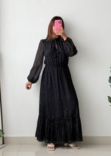 Size M-L Black Polka Dot Maxi Dress