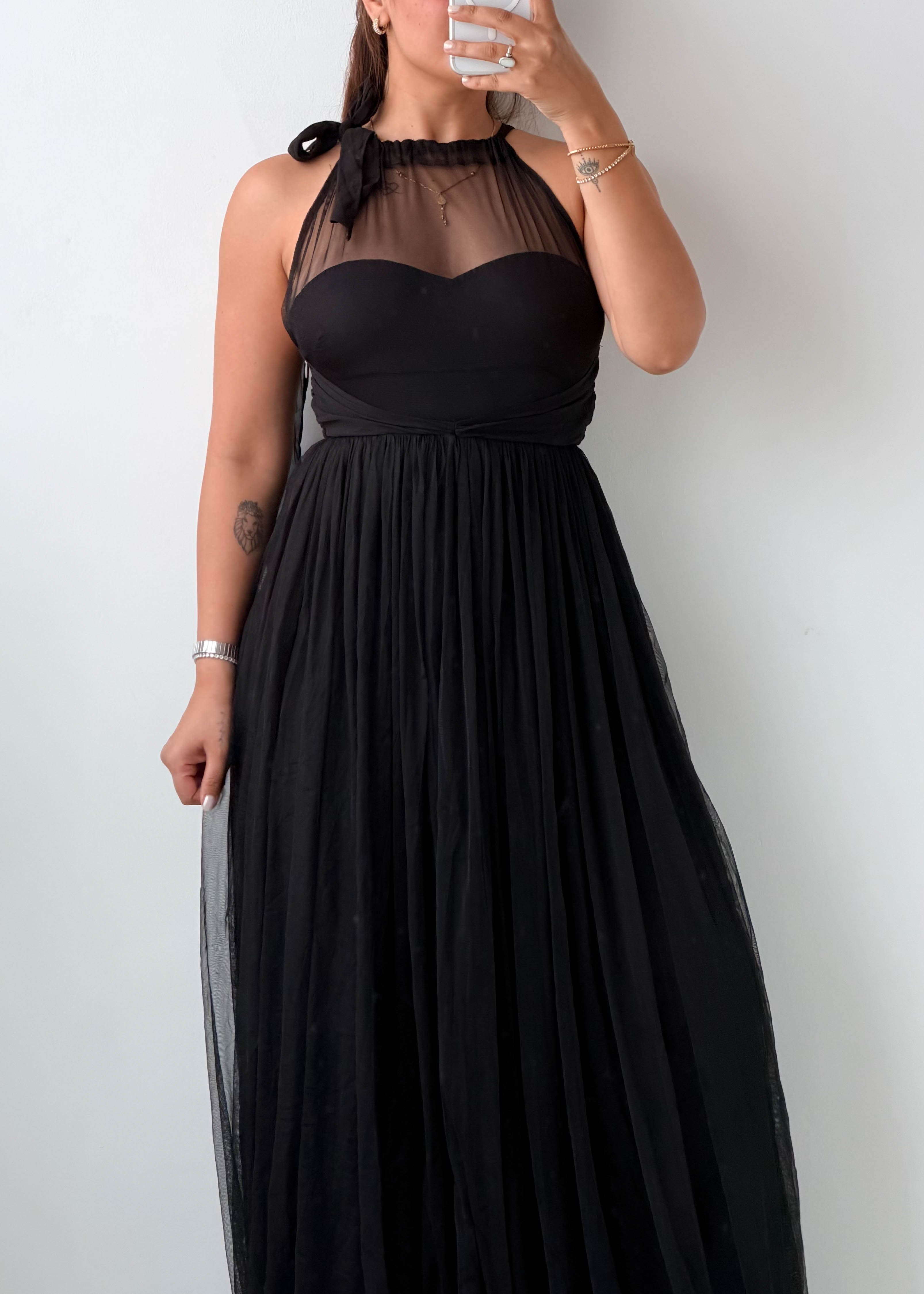 Size XS-S Black Mesh Neck Maxi Dress