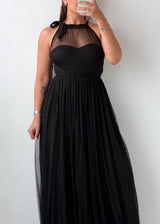 Size XS-S Black Mesh Neck Maxi Dress