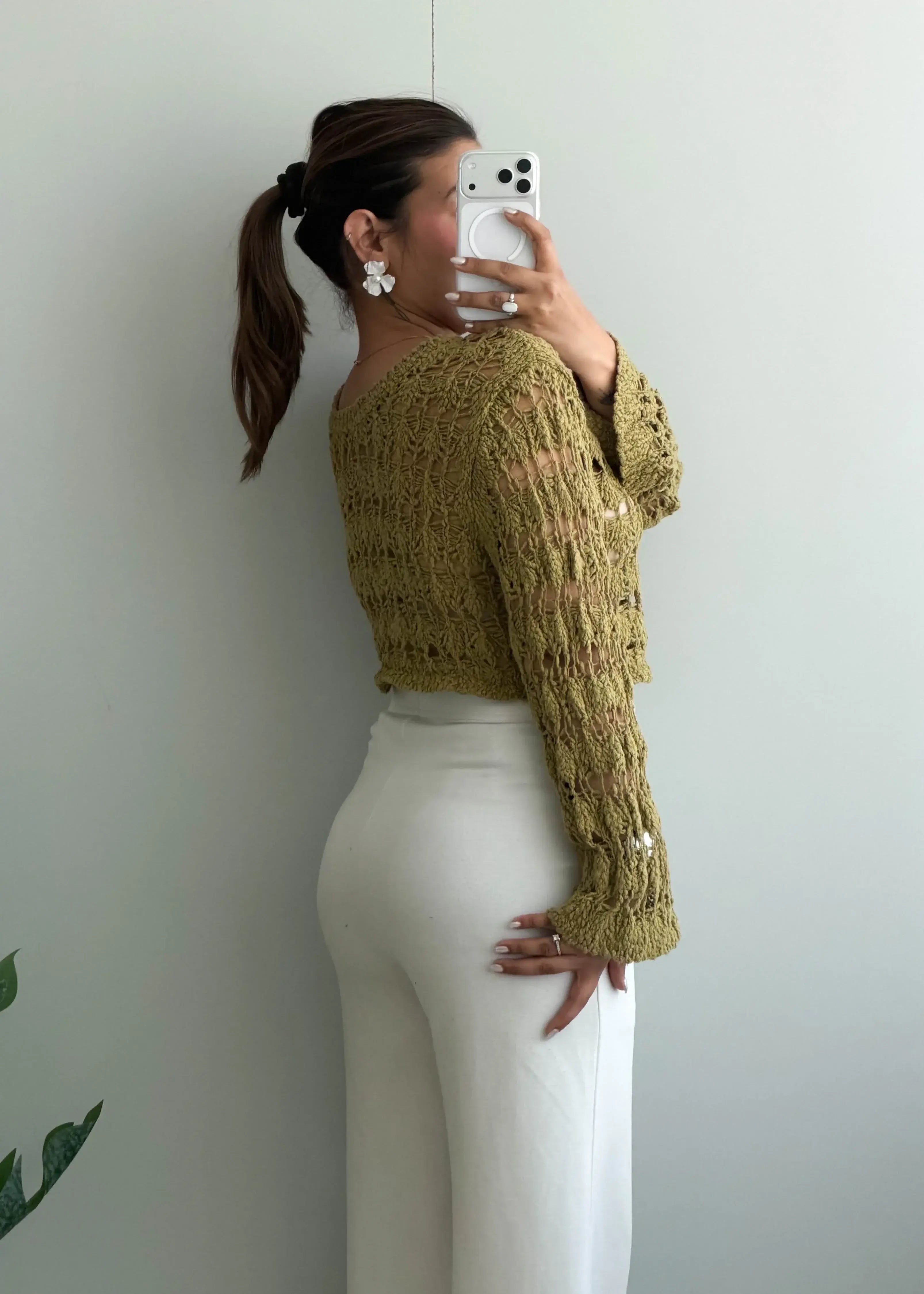 Size S-M, Olive Crochet Crop Top - Closet by Payal