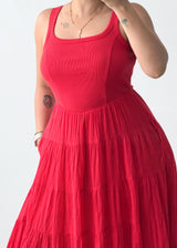 Size M-L Red Tiered Cotton Maxi Dress