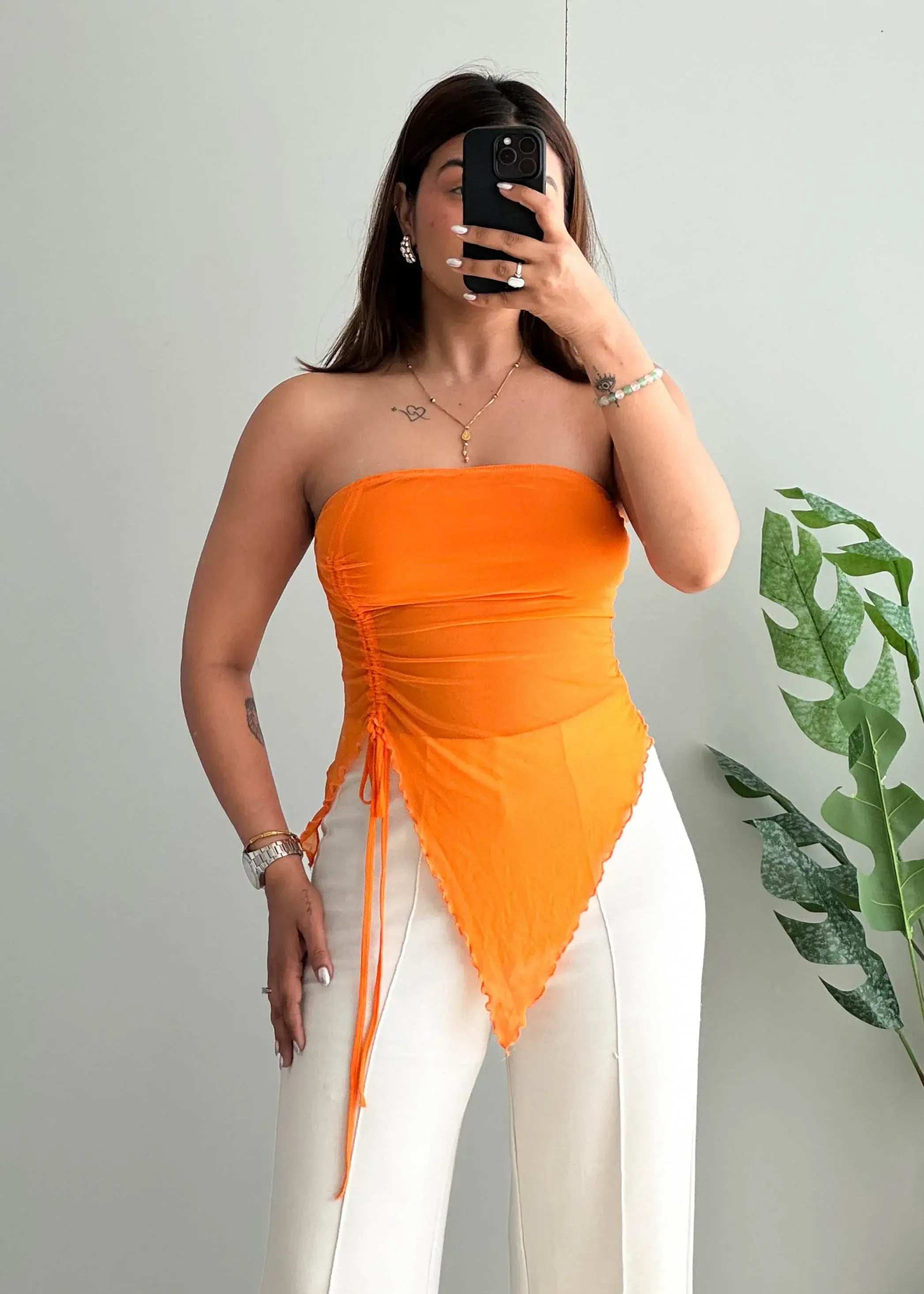Size S-M, Pretty Orange Tube top - Closet by Payal