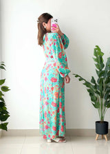 Size S-M, Mint Floral Long Sleeve Maxi Dress