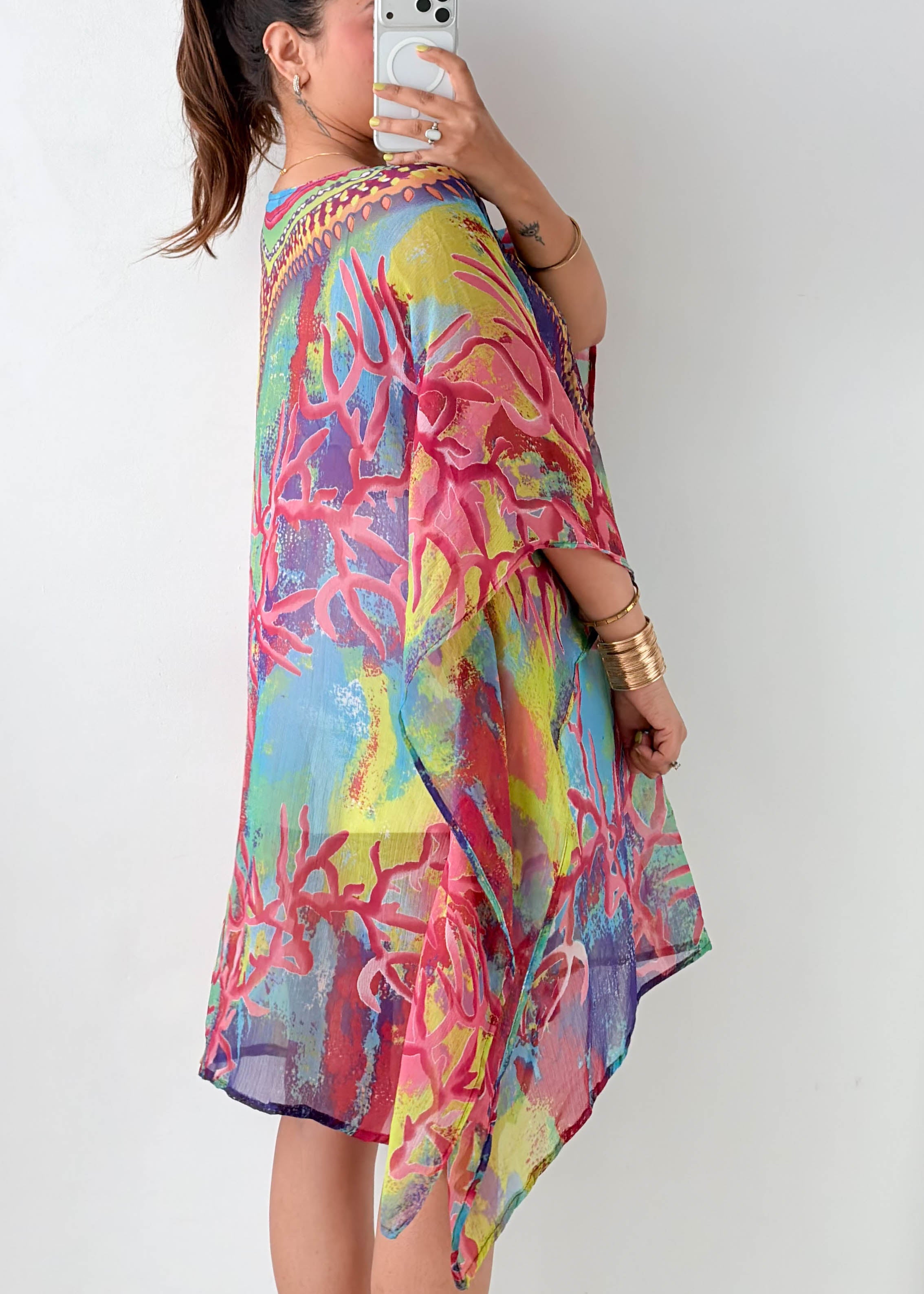 Free Size Multicolor Abstract Kaftan Top