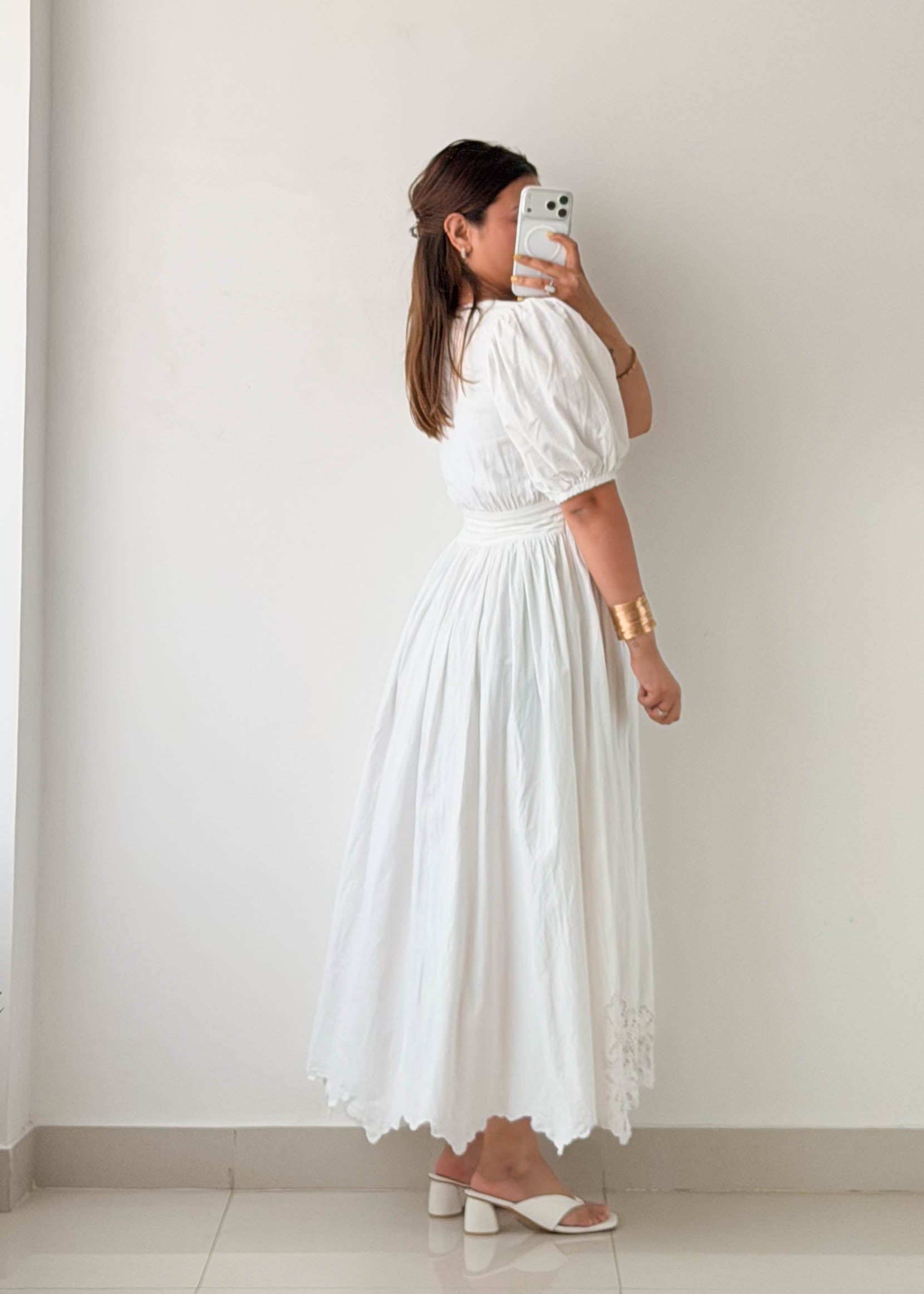 Size XS-S White Embroidered Cotton Maxi Dress