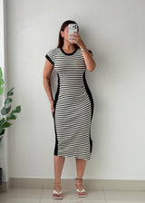 Size S-M Black & White Striped Knit Midi Dress