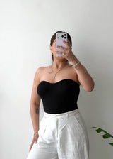 Size XS-S, Black Strapless Ribbed Bodysuit