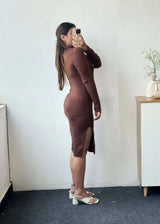 Size M-L, Brown Cut-Out Ribbed Midi Dress