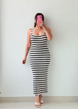Size M-L Black & White Striped Maxi Dress