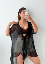 Free Size Black Sheer Tie-Front Cover-Up