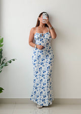 Size XS-S White Blue Floral Maxi Dress