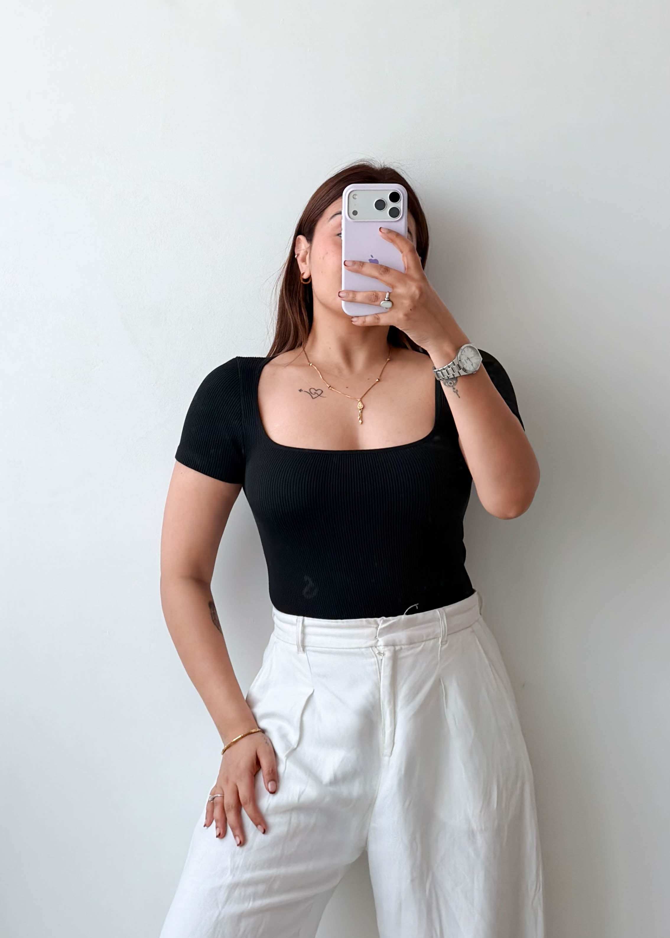 Size M Black Square Neck Bodysuit