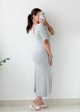 Size S-M Grey Ribbed Scoop Neck Midi Dress