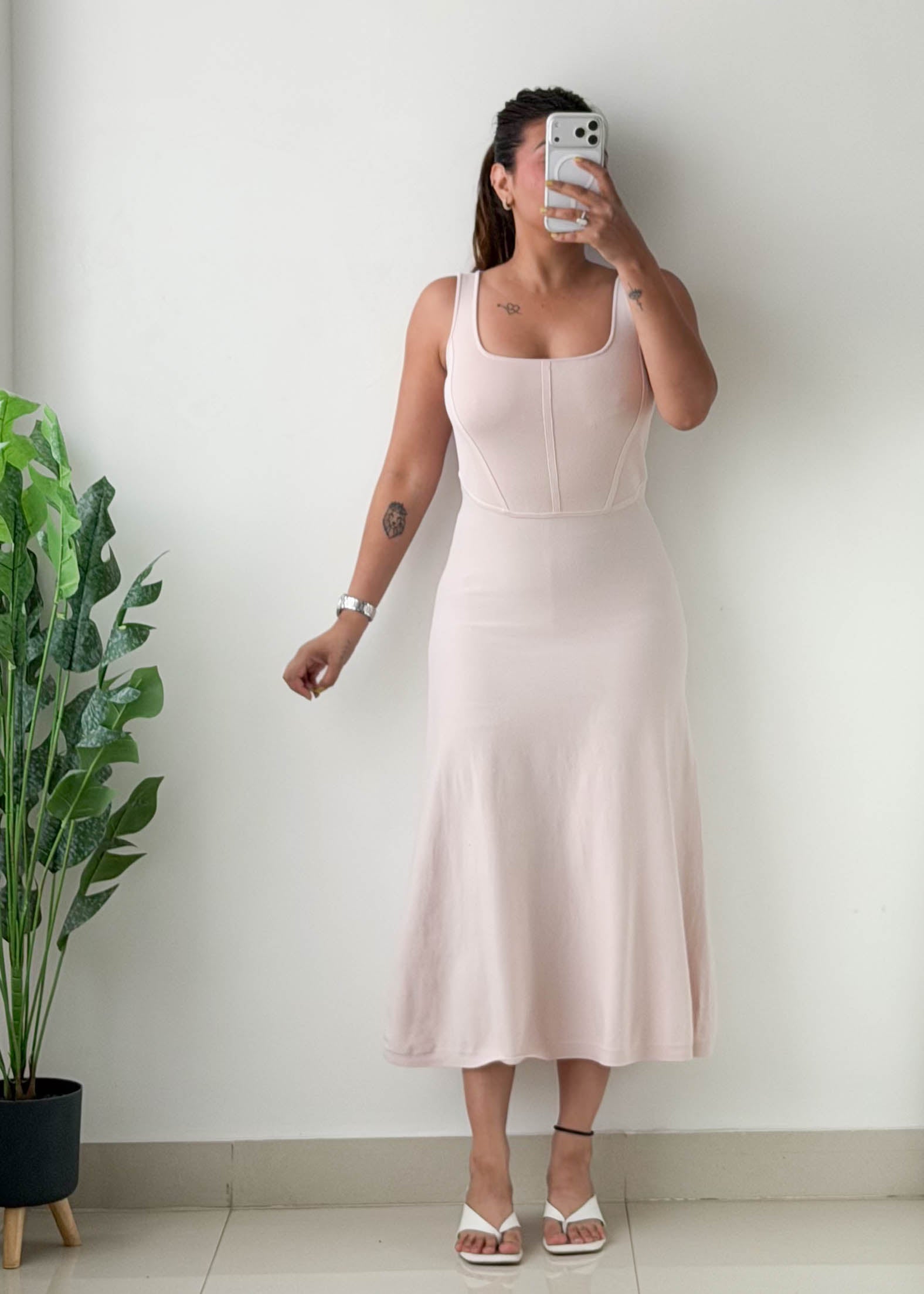 Size XS-S Blush Pink Fit & Flare Midi Dress