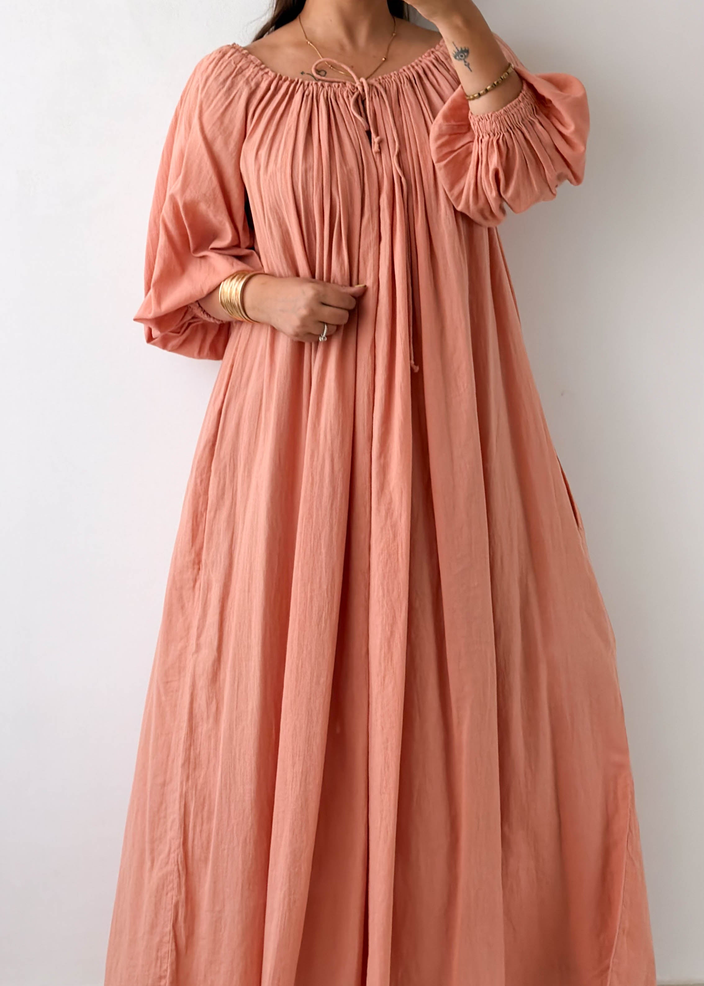 Free Size Peach Cotton Maxi Dress