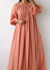 Free Size Peach Cotton Maxi Dress