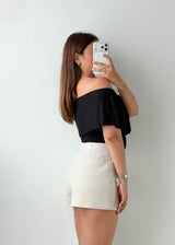 Size XS-M Black Off-Shoulder Ruffle Bodysuit