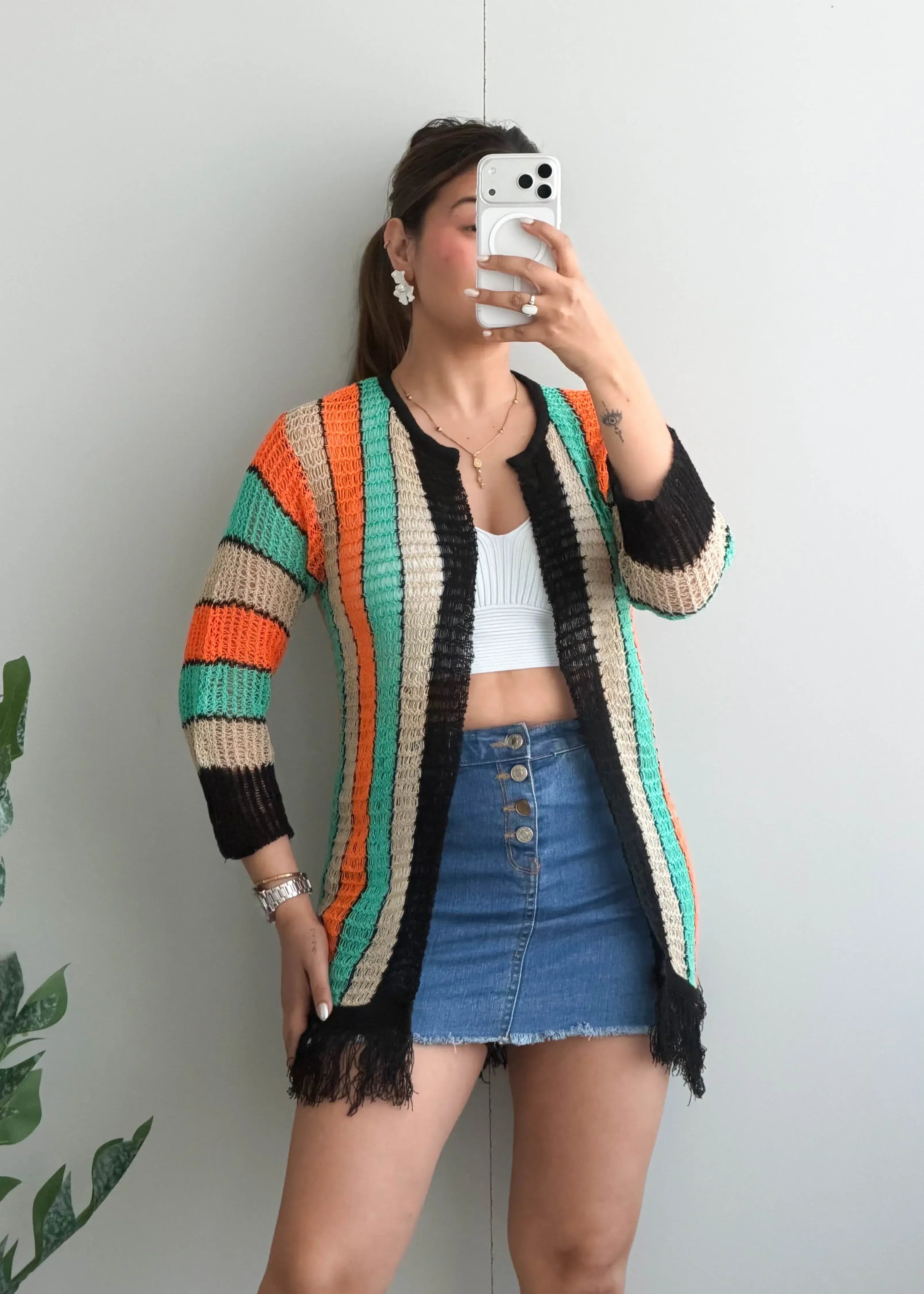 Size S-M, Striped Crochet Cardigan - Closet by Payal