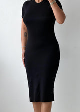 Size M-L Black Ribbed Knit Midi Dress