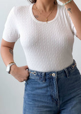 Size L-XL White Textured Knit Top