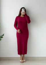 Size M-L Wine Ribbed Knit Maxi Dress