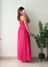Size S-M, Hot Pink Smocked Maxi Dress