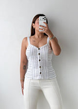 Size M-L White Striped Button-Front Cami Top
