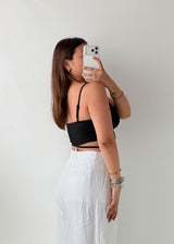 Size S-M Black Tie Hem Crop Top