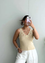 Size S-M, Beige Lace Trim Cami Top - Closet by Payal