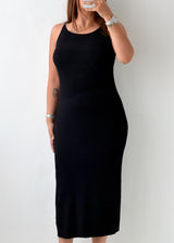 Size M-L Black Ribbed Knit Maxi Dress