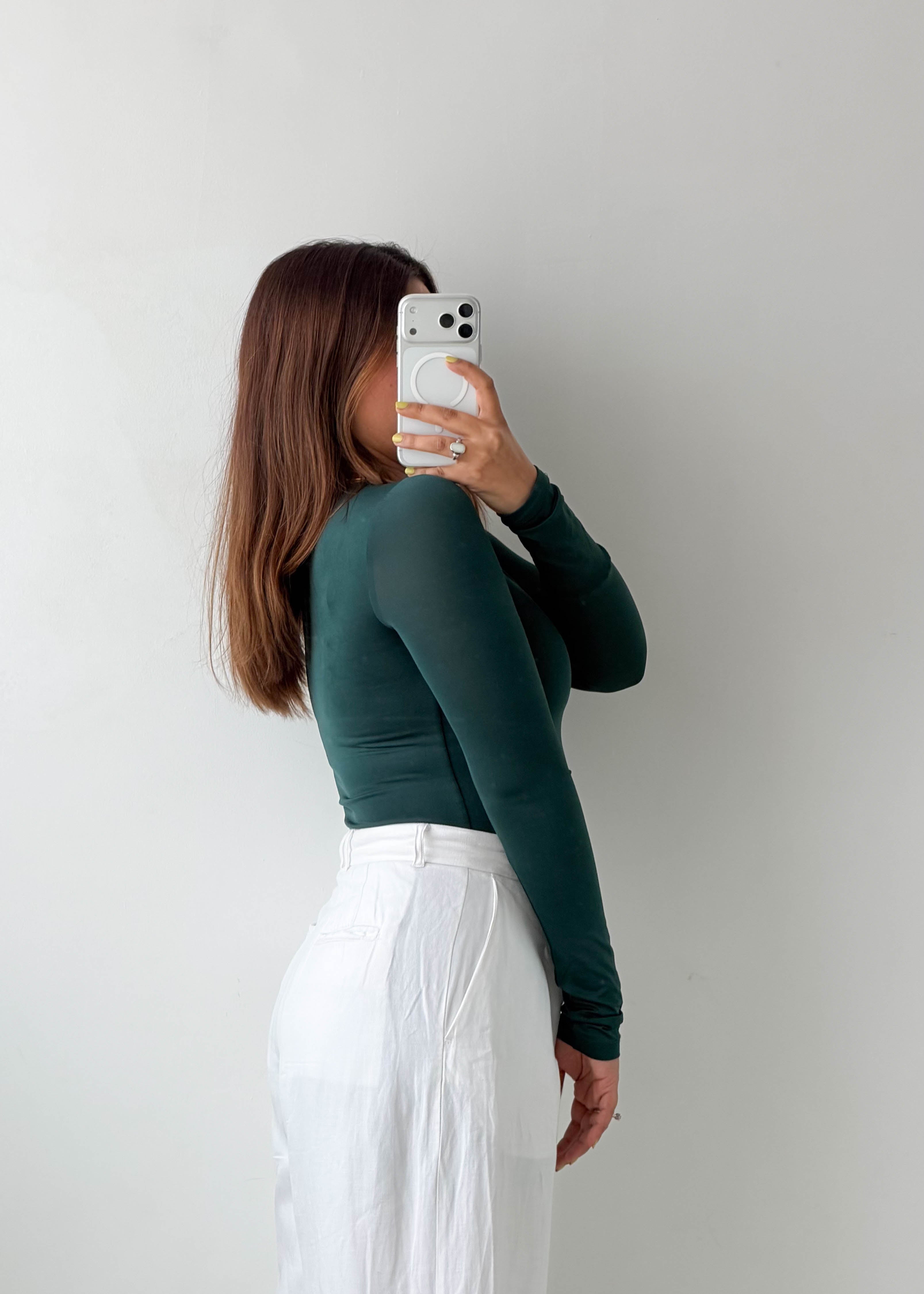Size XS-S Forest Green Long Sleeve Bodysuit