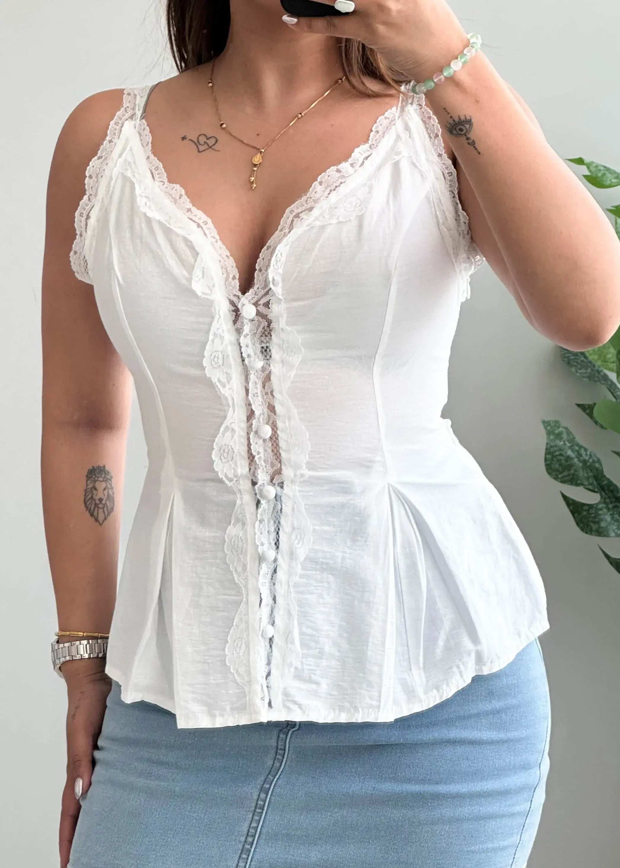 Size XS-S, Romantic White Lace Trim Summer Top - Closet by Payal