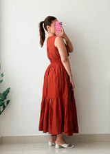 Size M-L Rust Embroidered Midi Dress