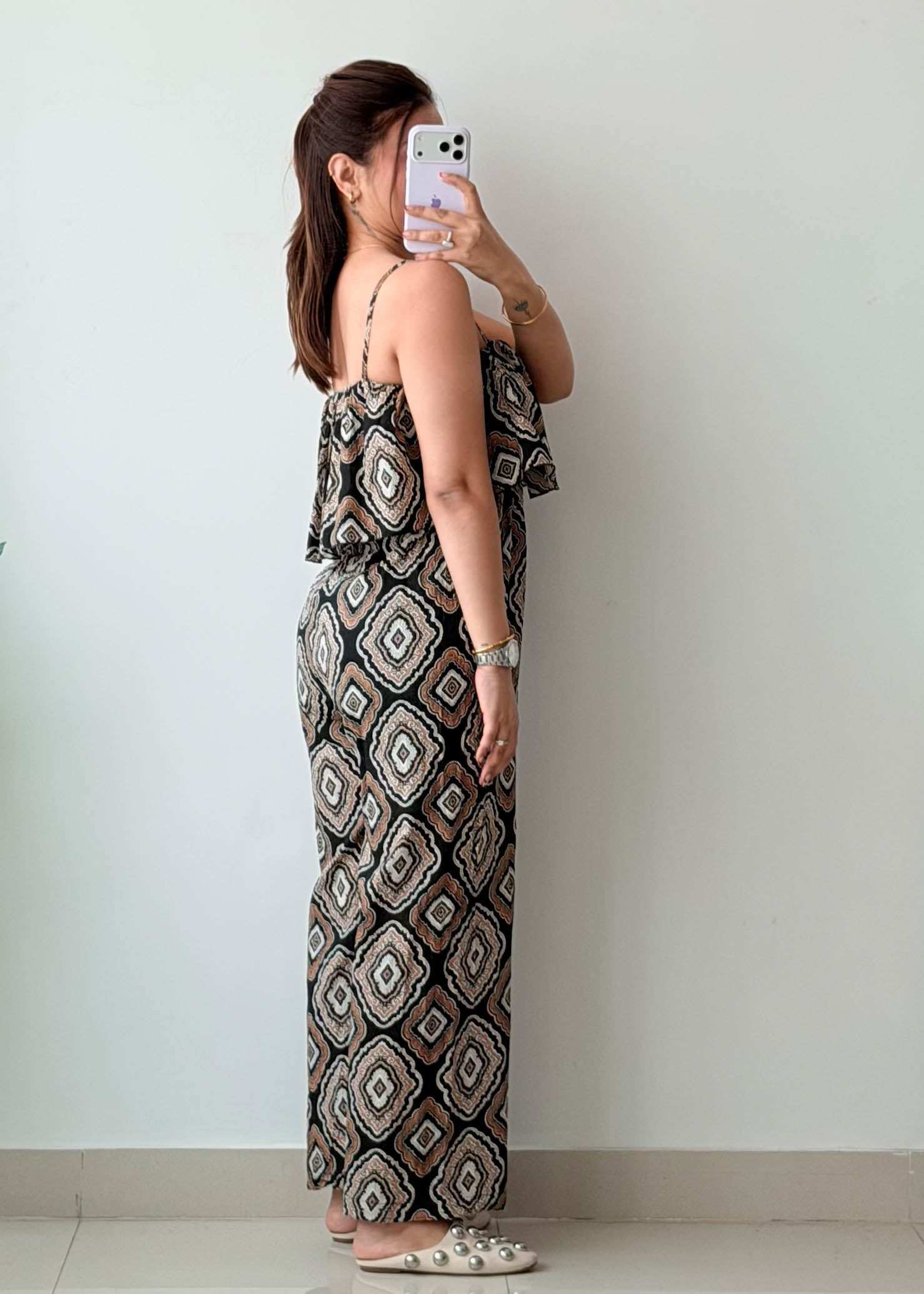 Size S-M Geometric Print Wide-Leg Jumpsuit