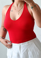 Size XS-S Red Ribbed Halter Top