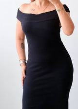 Size M-L Black Off-Shoulder Midi Dress