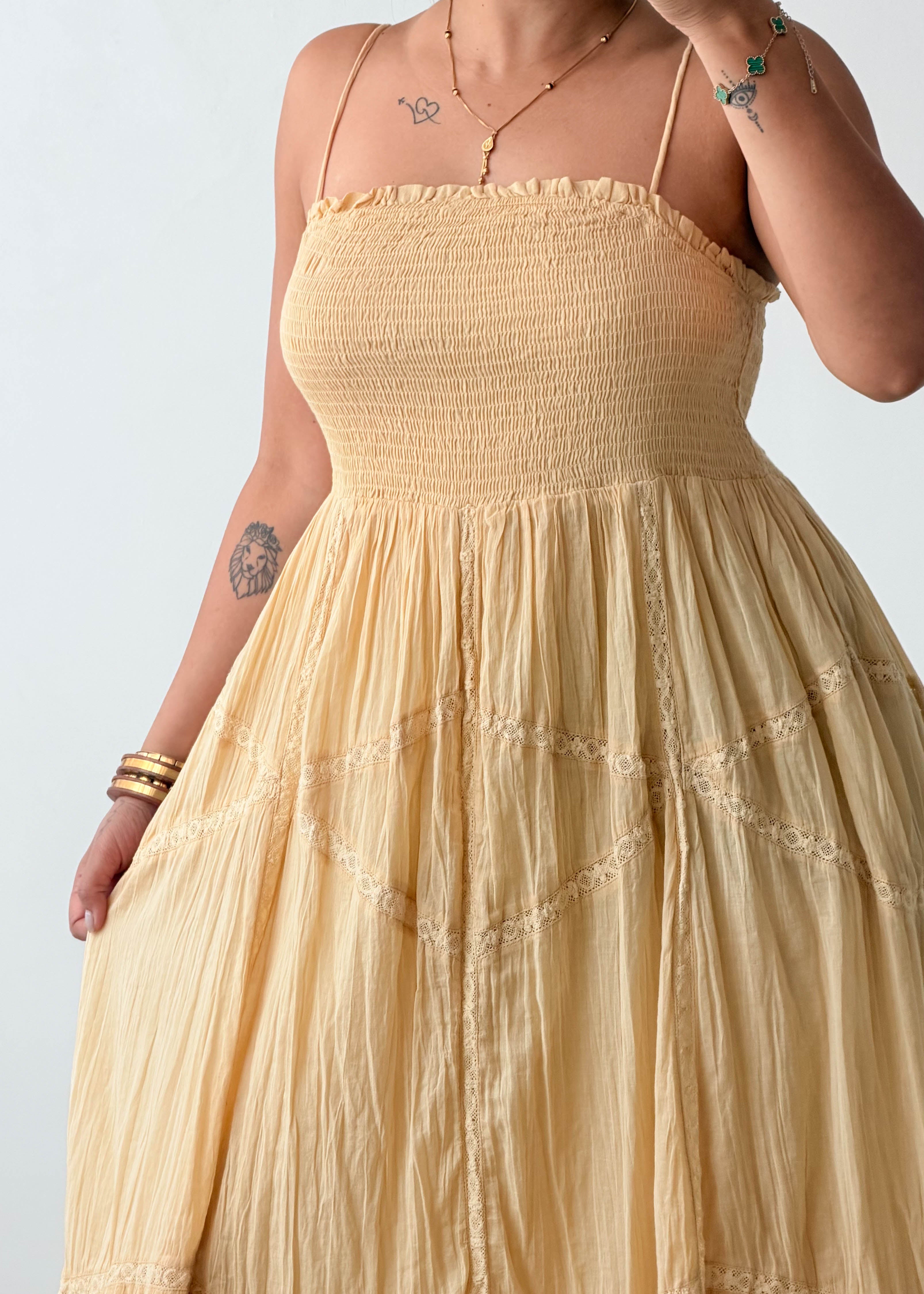 Size M-L Butter Yellow Smocked Maxi Dress