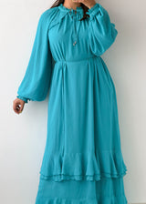 Size M-L Turquoise Chiffon Tiered Maxi Dress
