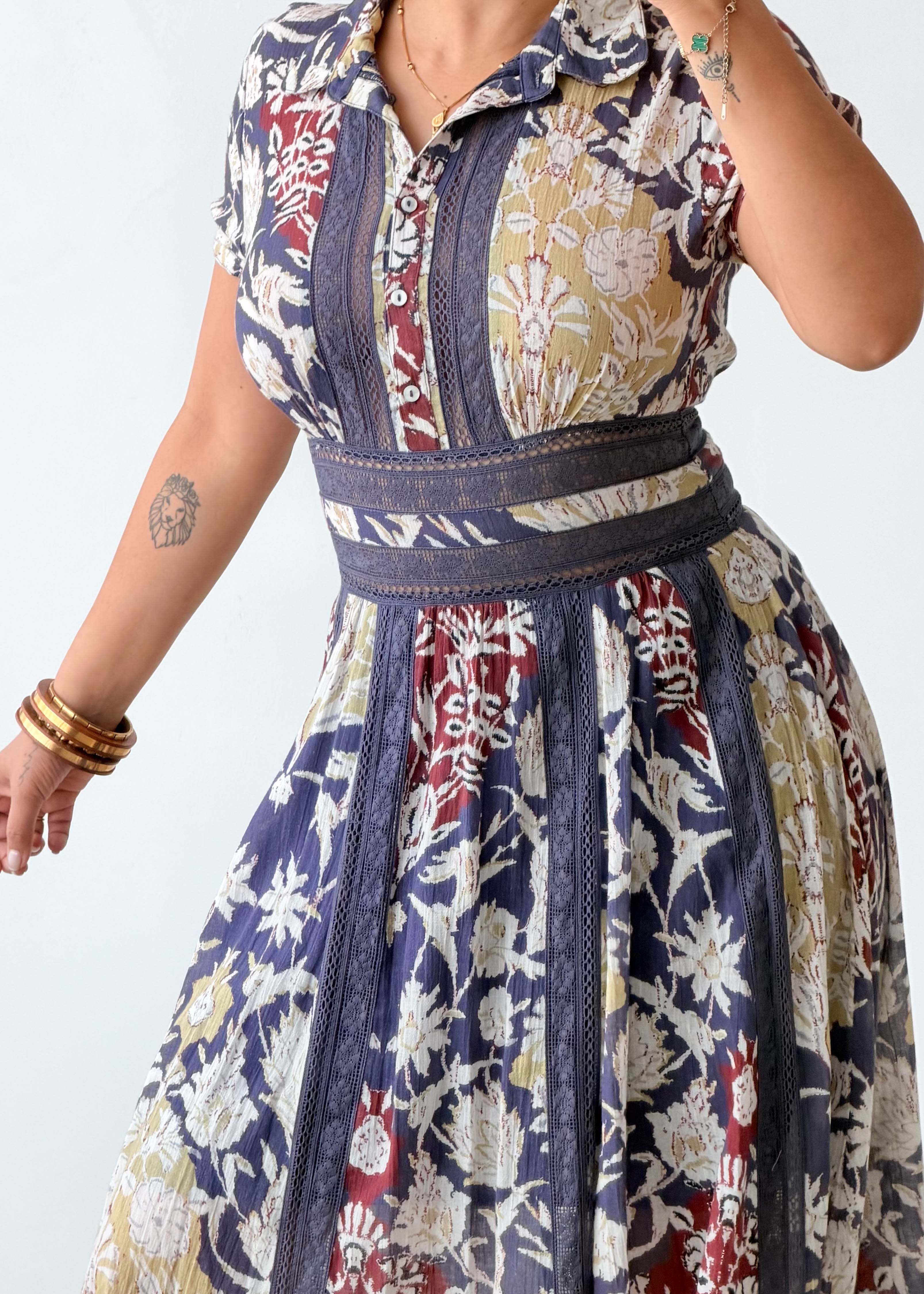 Size S Navy Multi Print Maxi Dress